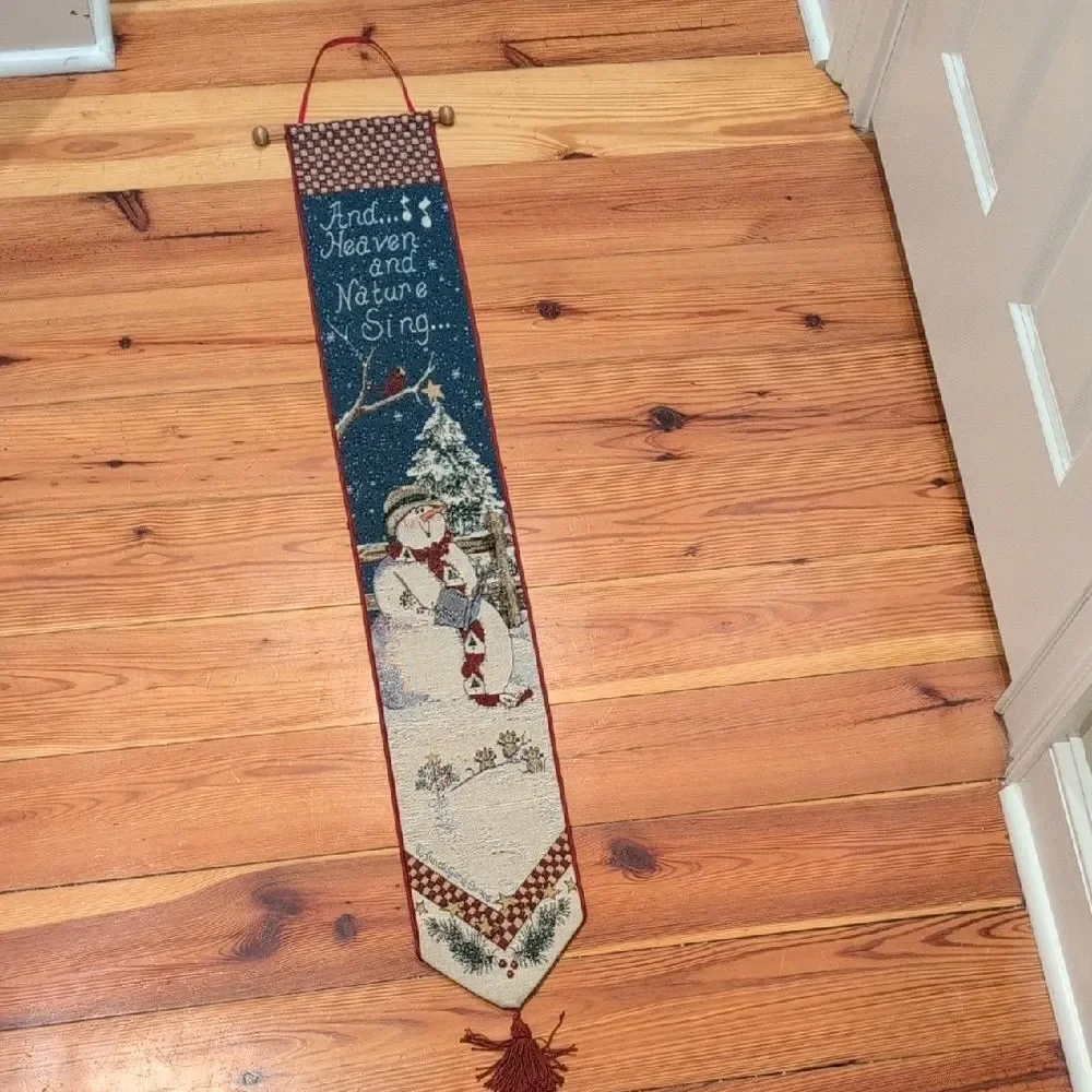 Snowman Christmas Tapestry Wall Hanging Bell Pull Signed By Sandi Gore Evans